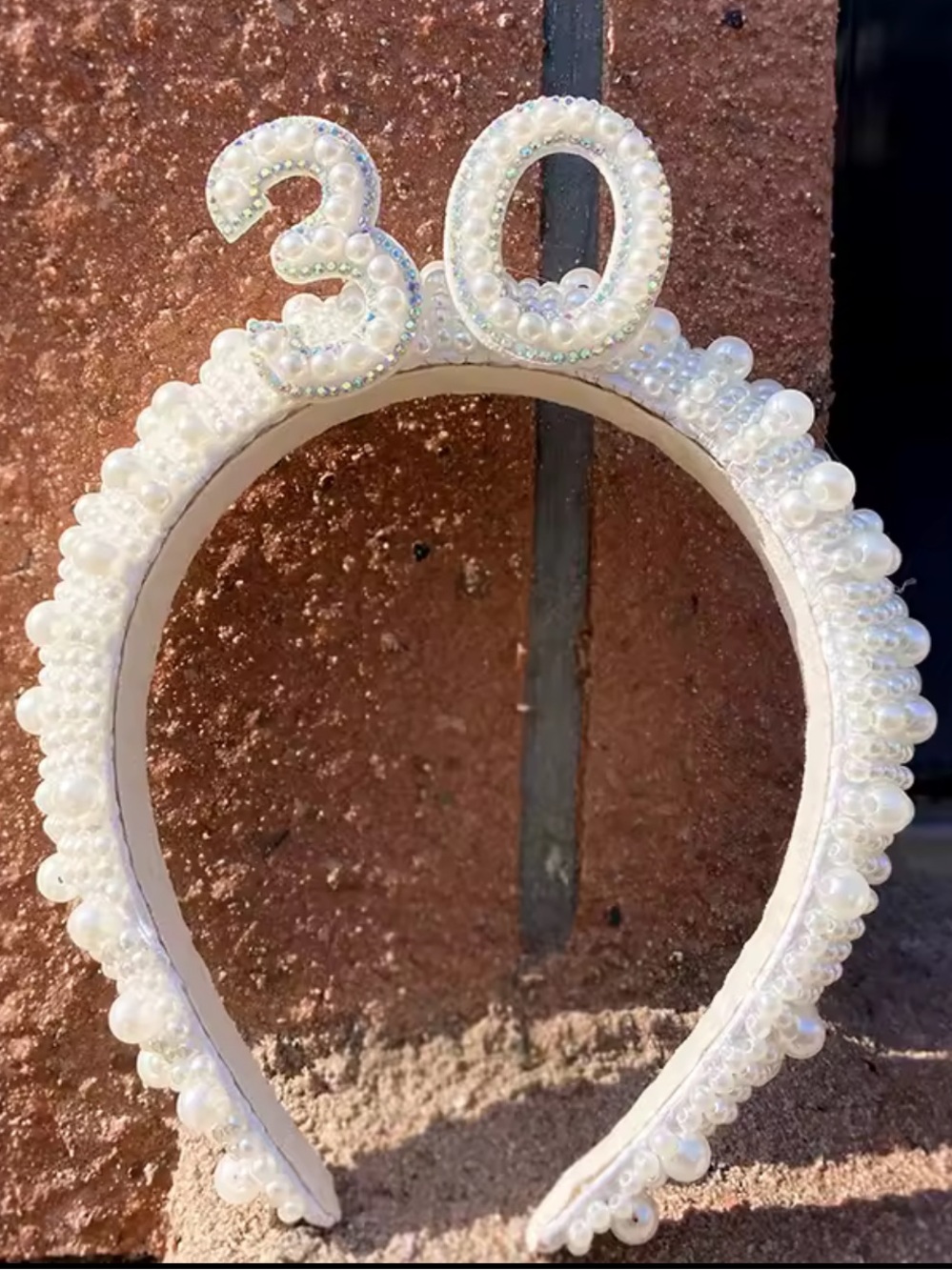 Macy's White Pearl '30' Embellished Celebration Headband